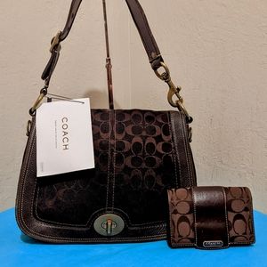 Coach Anniv Legacy Choc Flap Saddlebag Shoulderbag Messenger with Match Wallet